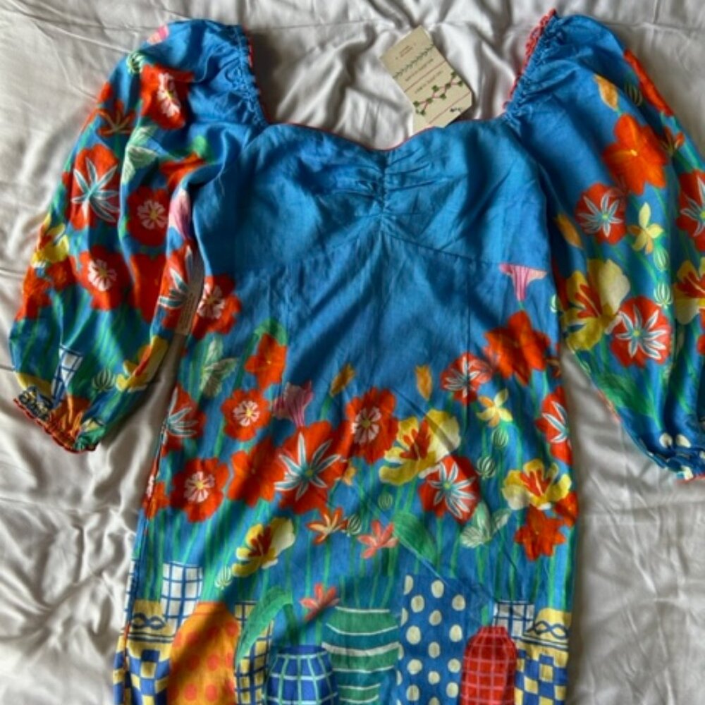 NWT Farm Rio x Anthropologie Linen Blend Printed Mini Dress Sz M